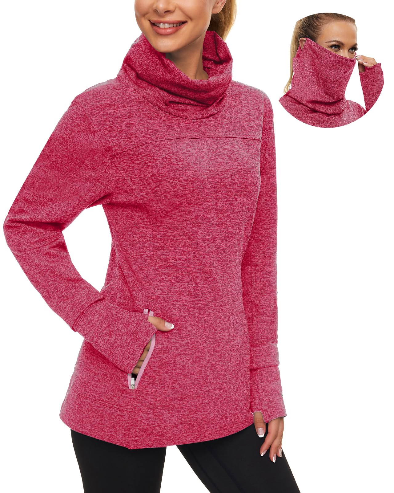 Women's Fleece Cowl Neck Running Pullover Sweatshirt