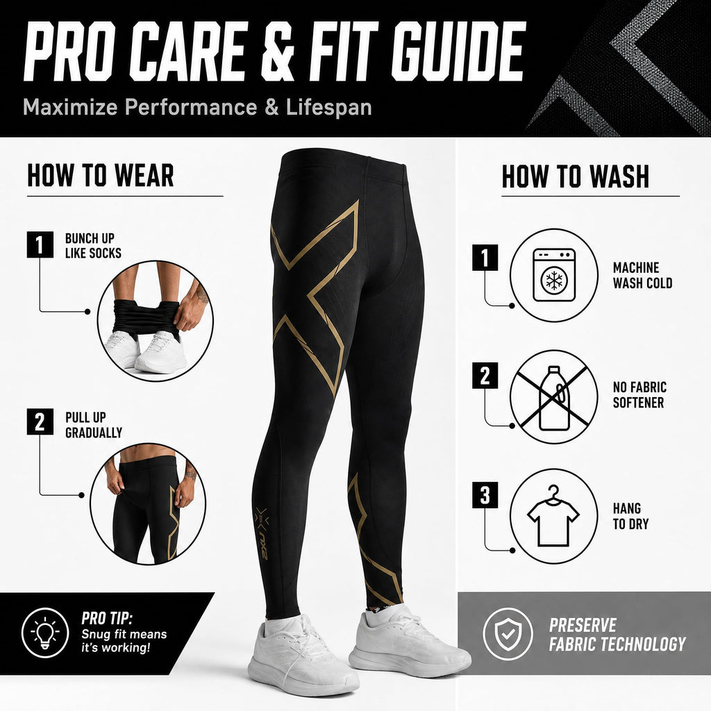 2XU Men’s Light Speed Compression Tights, Compression Pants for Running, Training & Recovery - Medium Black/Gold Reflective
