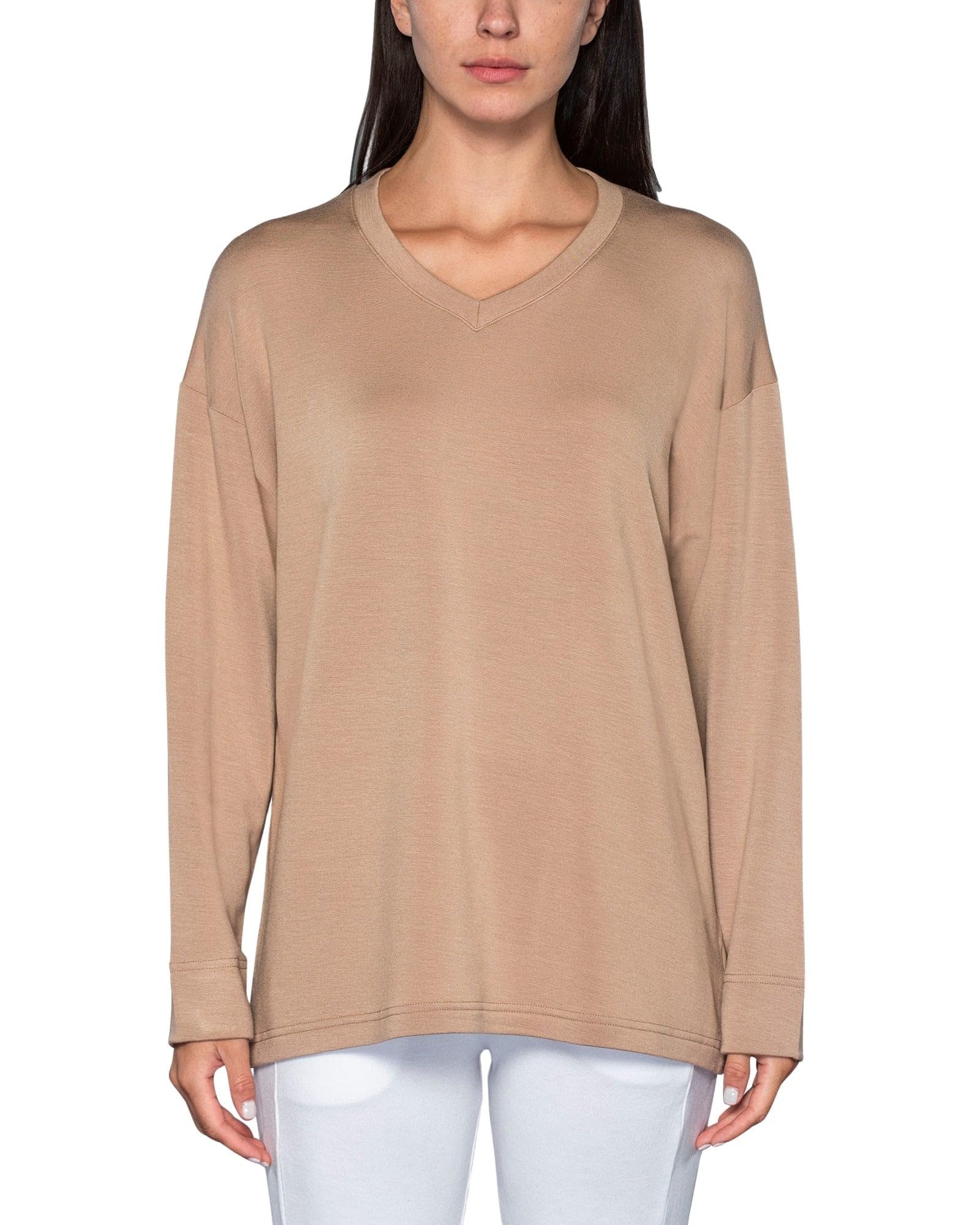 Oversized V-Neck Long Sleeve Modal Tee Relaxed Fit