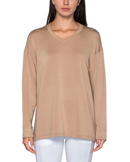 Oversized V-Neck Long Sleeve Modal Tee Relaxed Fit