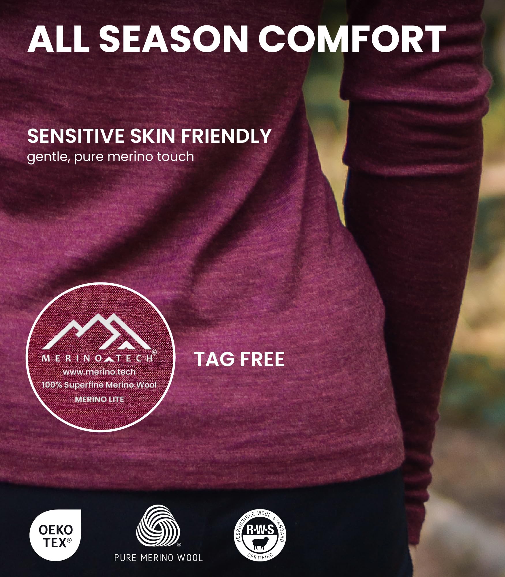 Women's Merino Wool Base Layer Long Sleeve Thermal Hiking Shirt