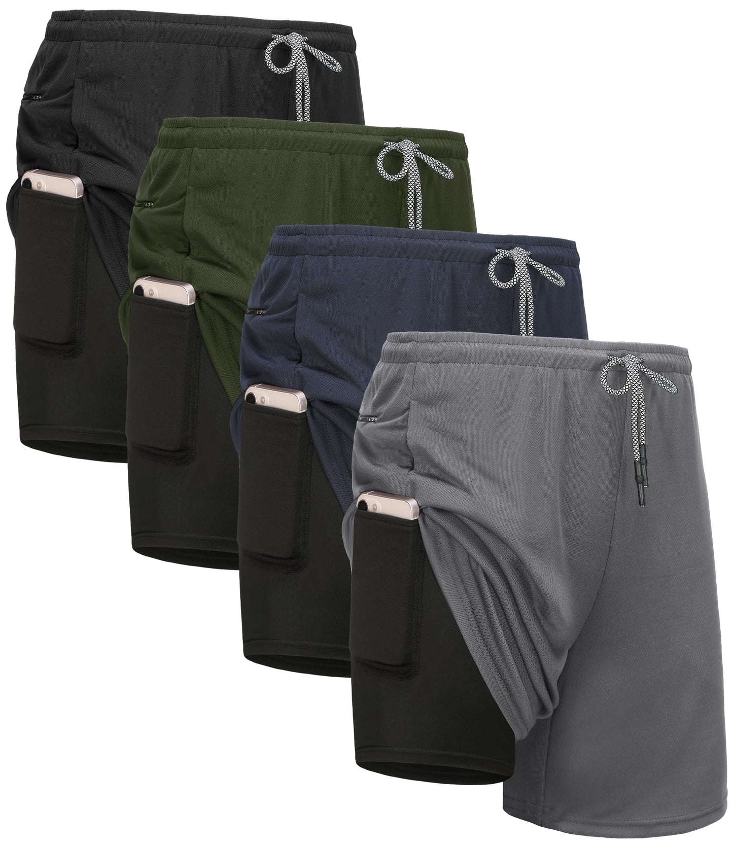 2-in-1 Lined Running Workout Shorts with Pockets