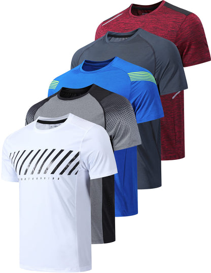 5-Pack Men's Quick Dry Athletic Crew Neck Workout T-Shirts