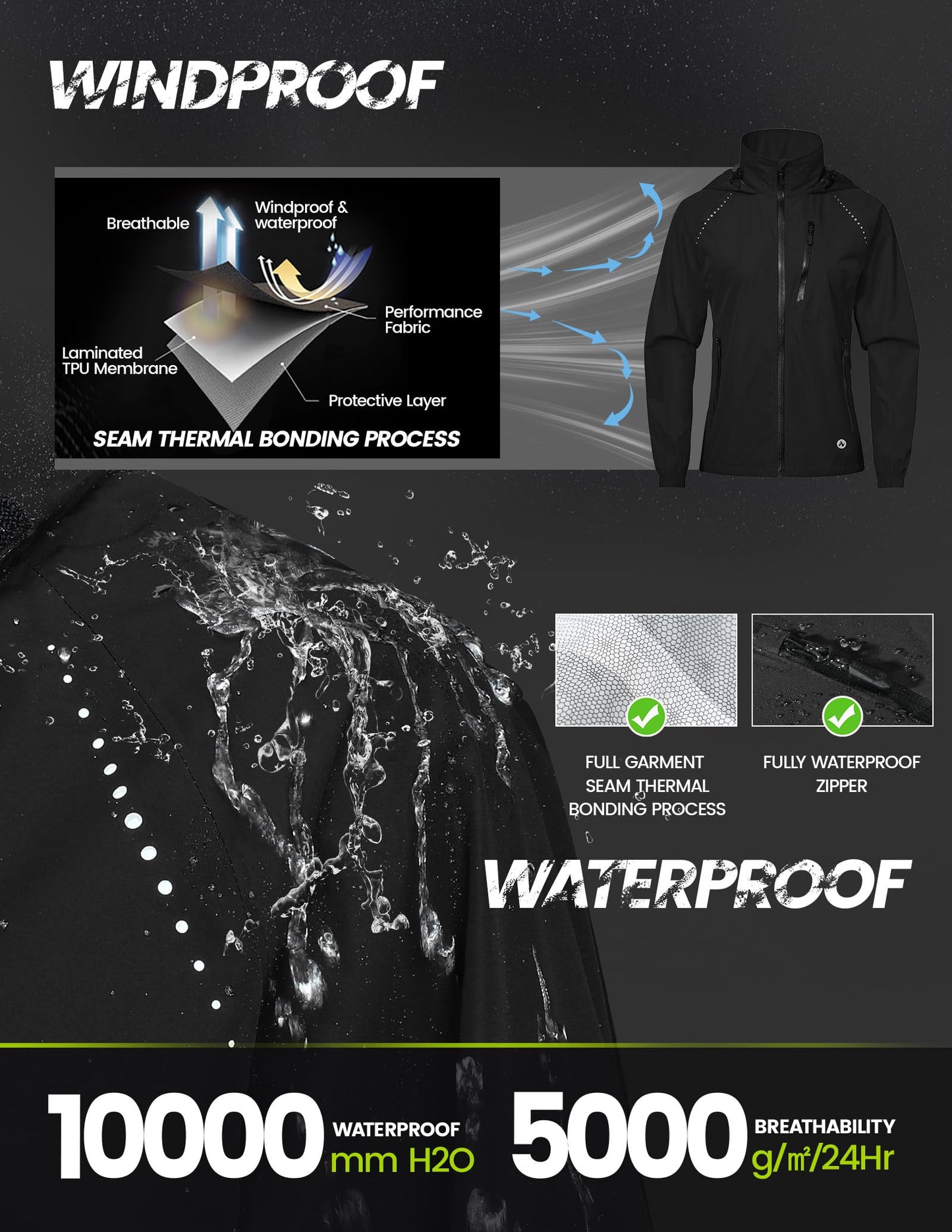 Waterproof Reflective Cycling Rain Jacket Hooded