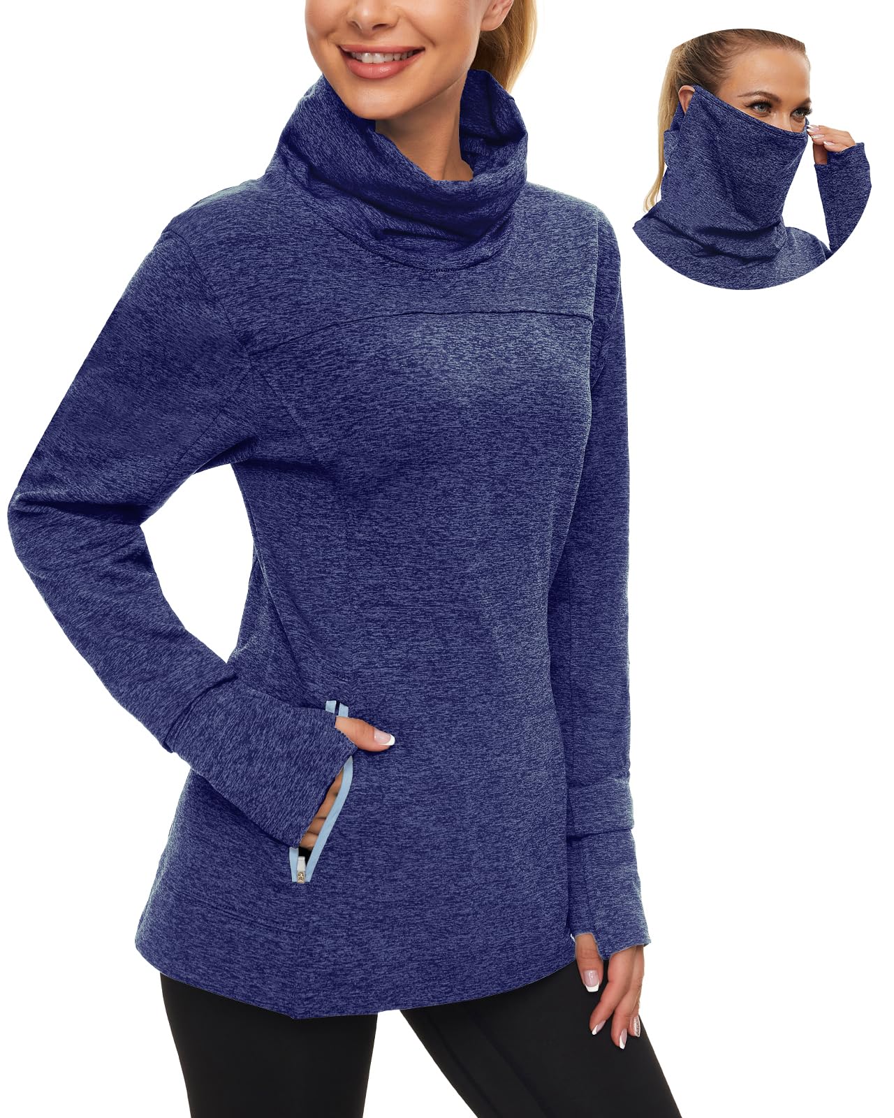 Women's Fleece Cowl Neck Running Pullover Sweatshirt