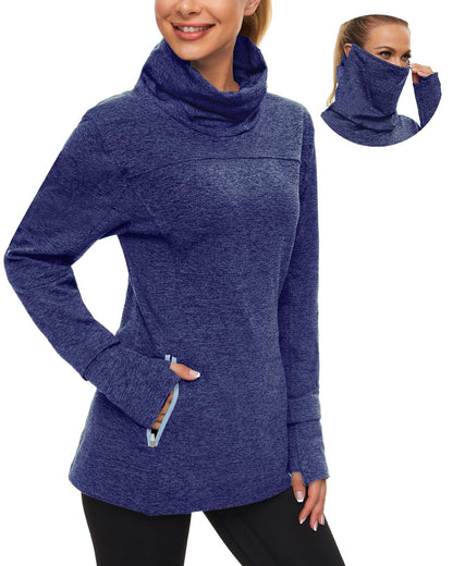 Women's Fleece Cowl Neck Running Pullover Sweatshirt