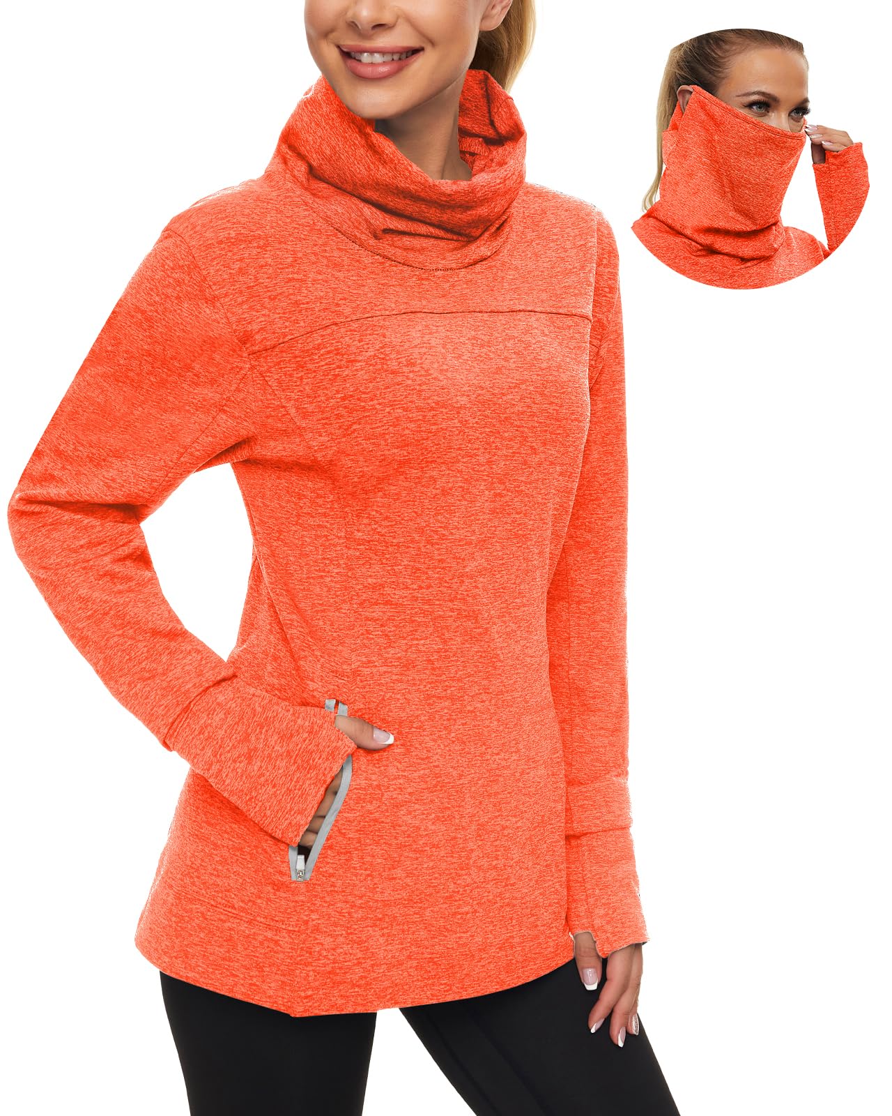 Women's Fleece Cowl Neck Running Pullover Sweatshirt
