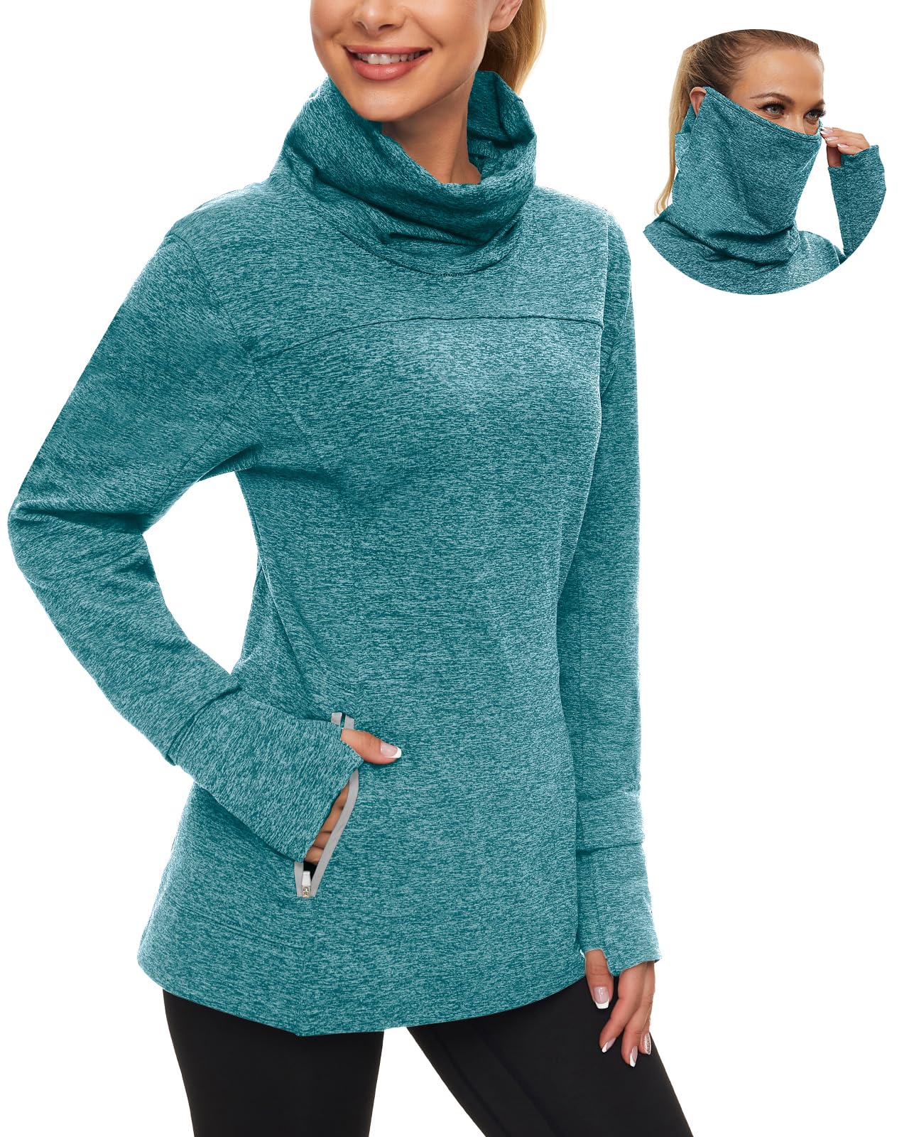 Women's Fleece Cowl Neck Running Pullover Sweatshirt