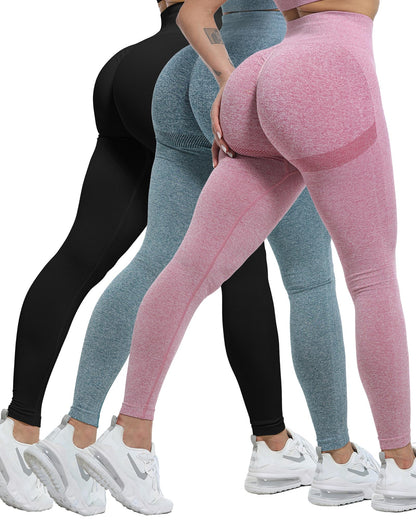 Women's Seamless Workout Leggings Set Butt Lifting 3-Piece
