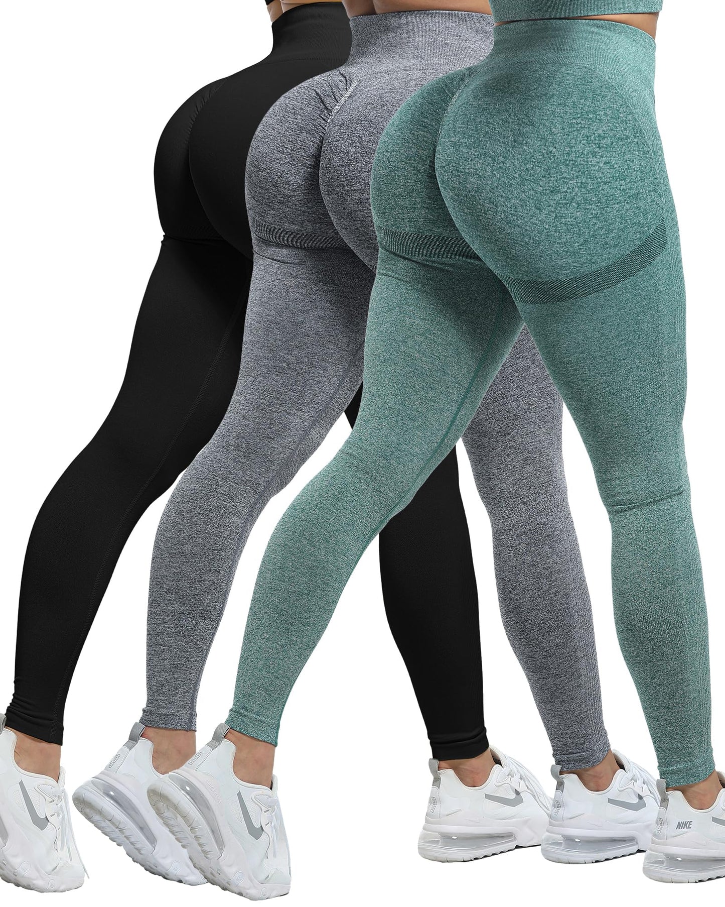 Women's Seamless Workout Leggings Set Butt Lifting 3-Piece