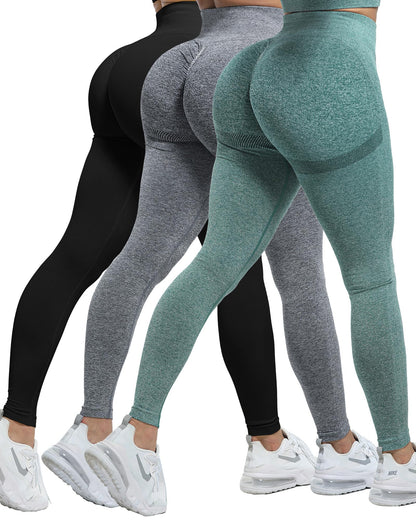 Women's Seamless Workout Leggings Set Butt Lifting 3-Piece