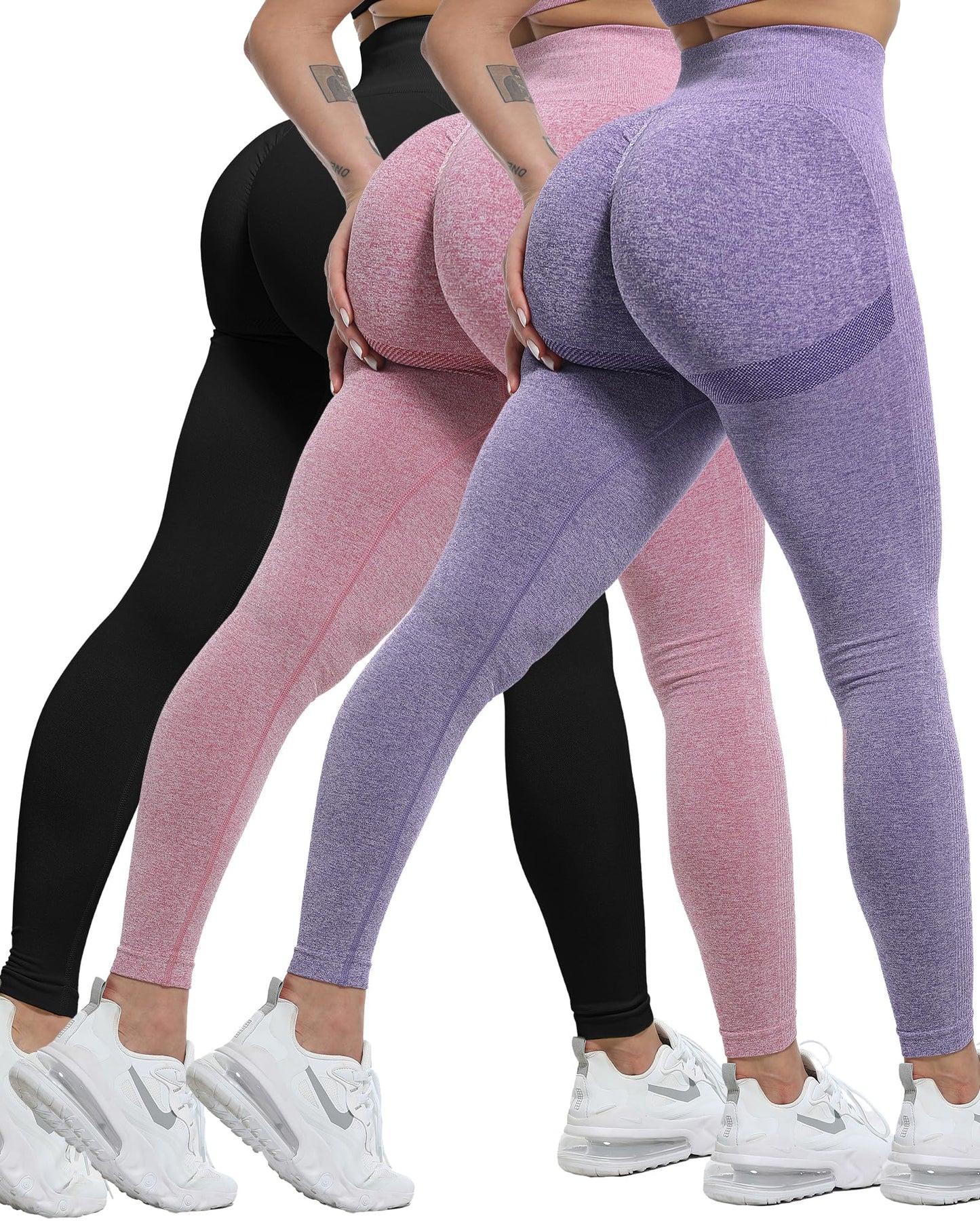 Women's Seamless Workout Leggings Set Butt Lifting 3-Piece