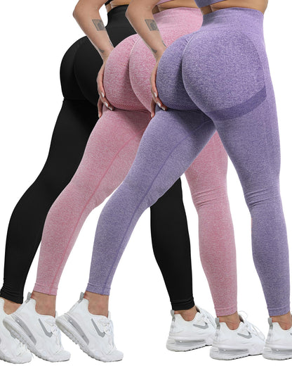 Women's Seamless Workout Leggings Set Butt Lifting 3-Piece
