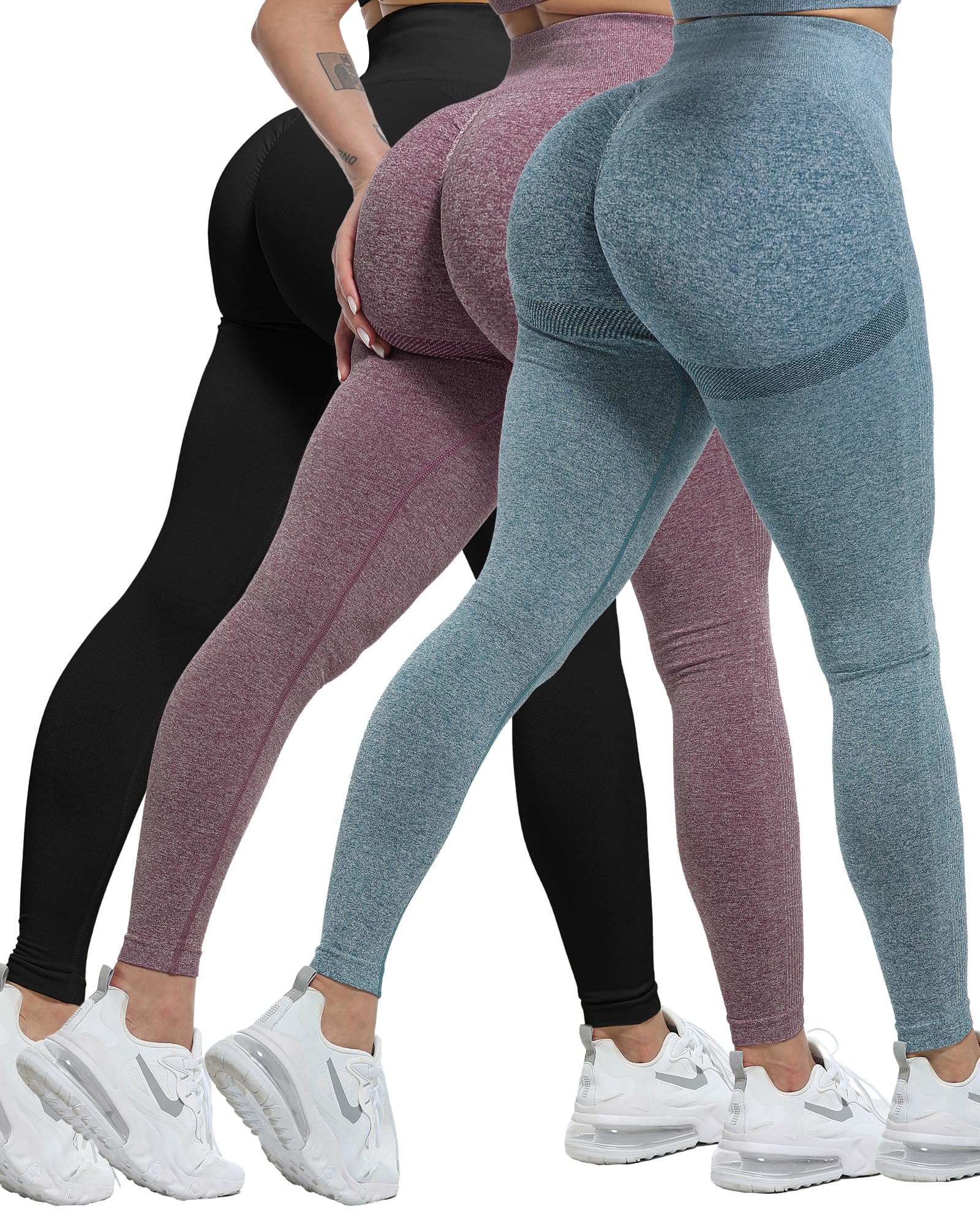 Women's Seamless Workout Leggings Set Butt Lifting 3-Piece