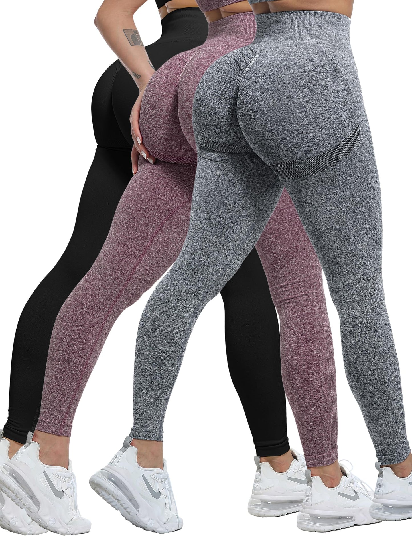 Women's Seamless Workout Leggings Set Butt Lifting 3-Piece
