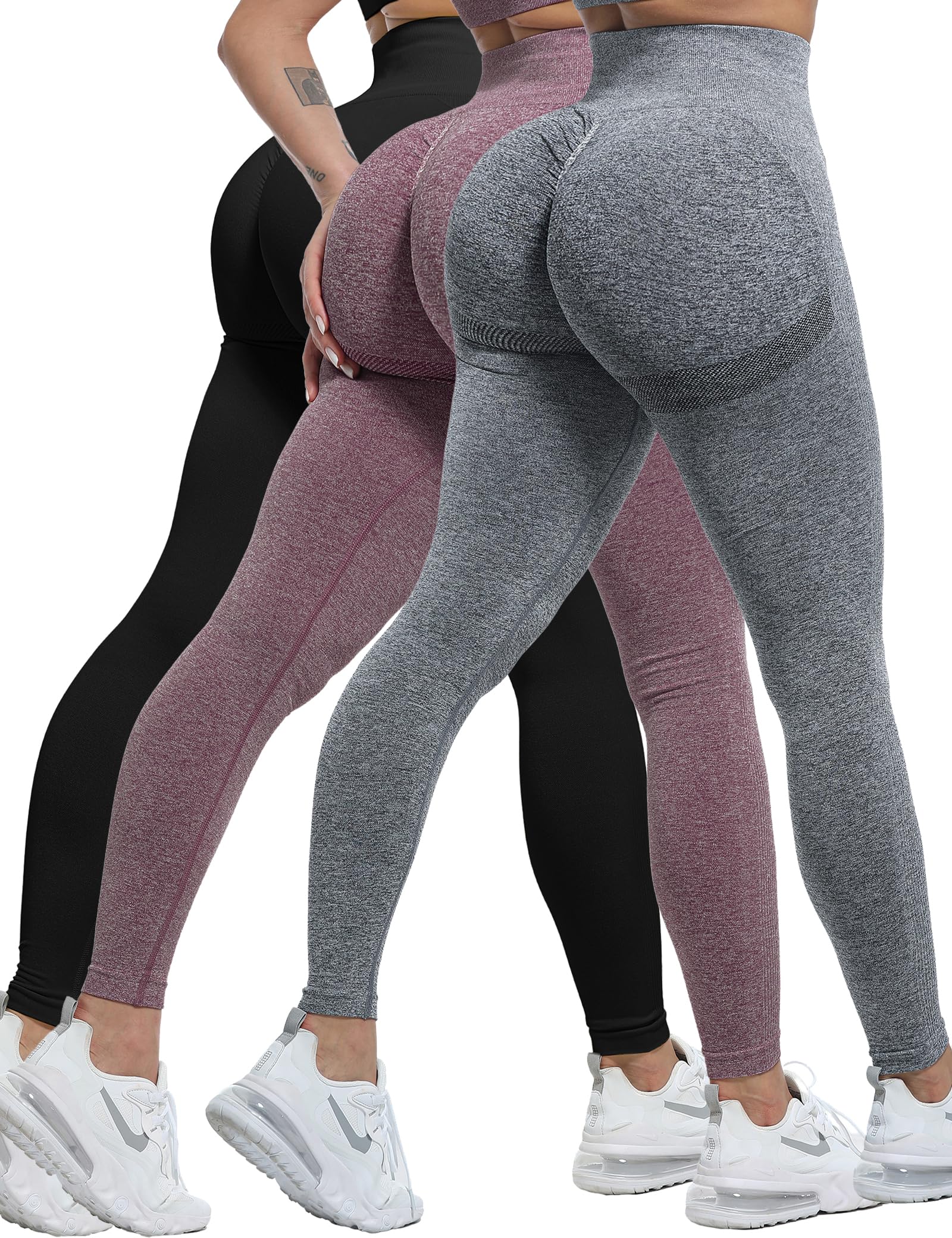 Women's Seamless Workout Leggings Set Butt Lifting 3-Piece