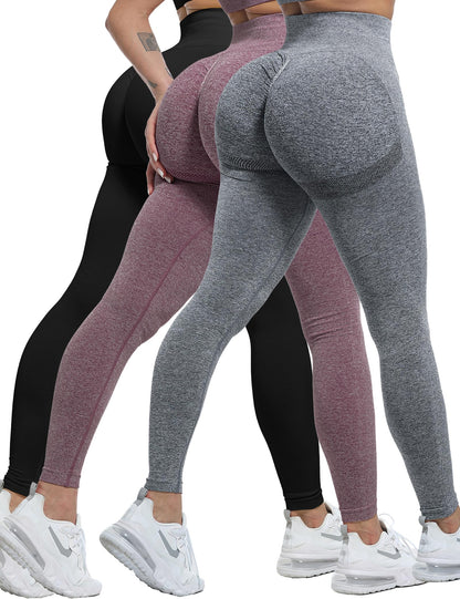 Women's Seamless Workout Leggings Set Butt Lifting 3-Piece