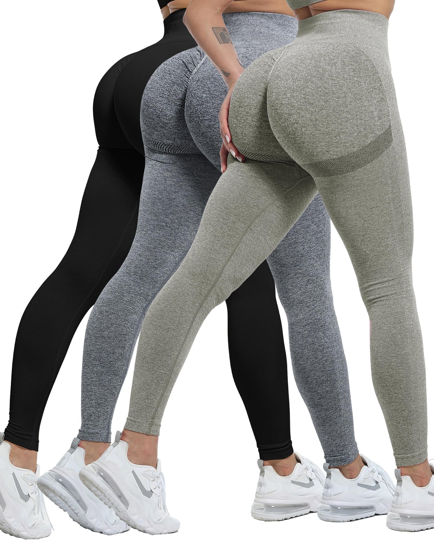 Women's Seamless Workout Leggings Set Butt Lifting 3-Piece