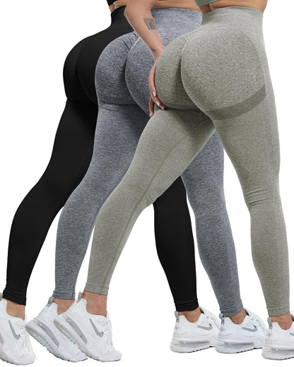 Women's Seamless Workout Leggings Set Butt Lifting 3-Piece