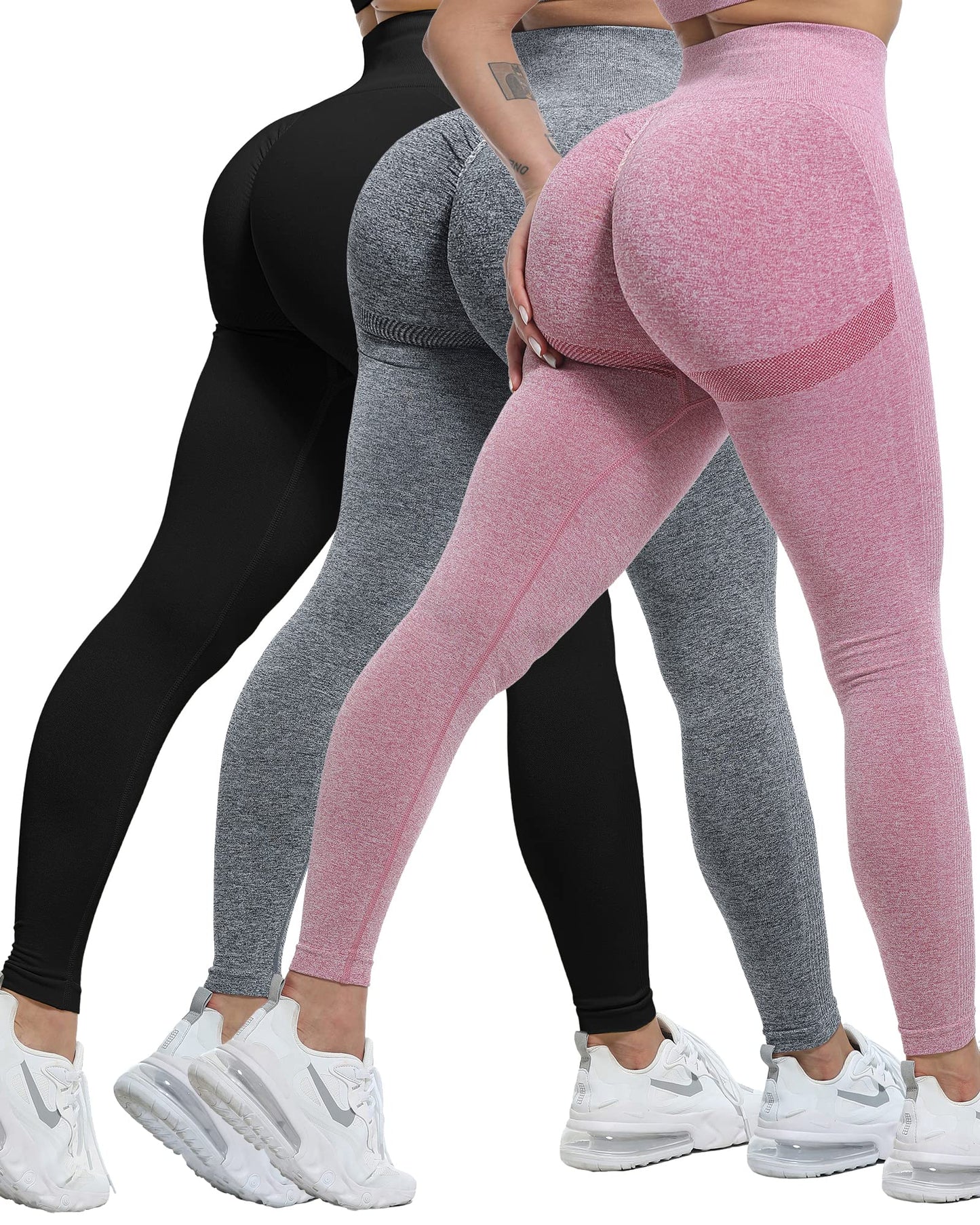 Women's Seamless Workout Leggings Set Butt Lifting 3-Piece