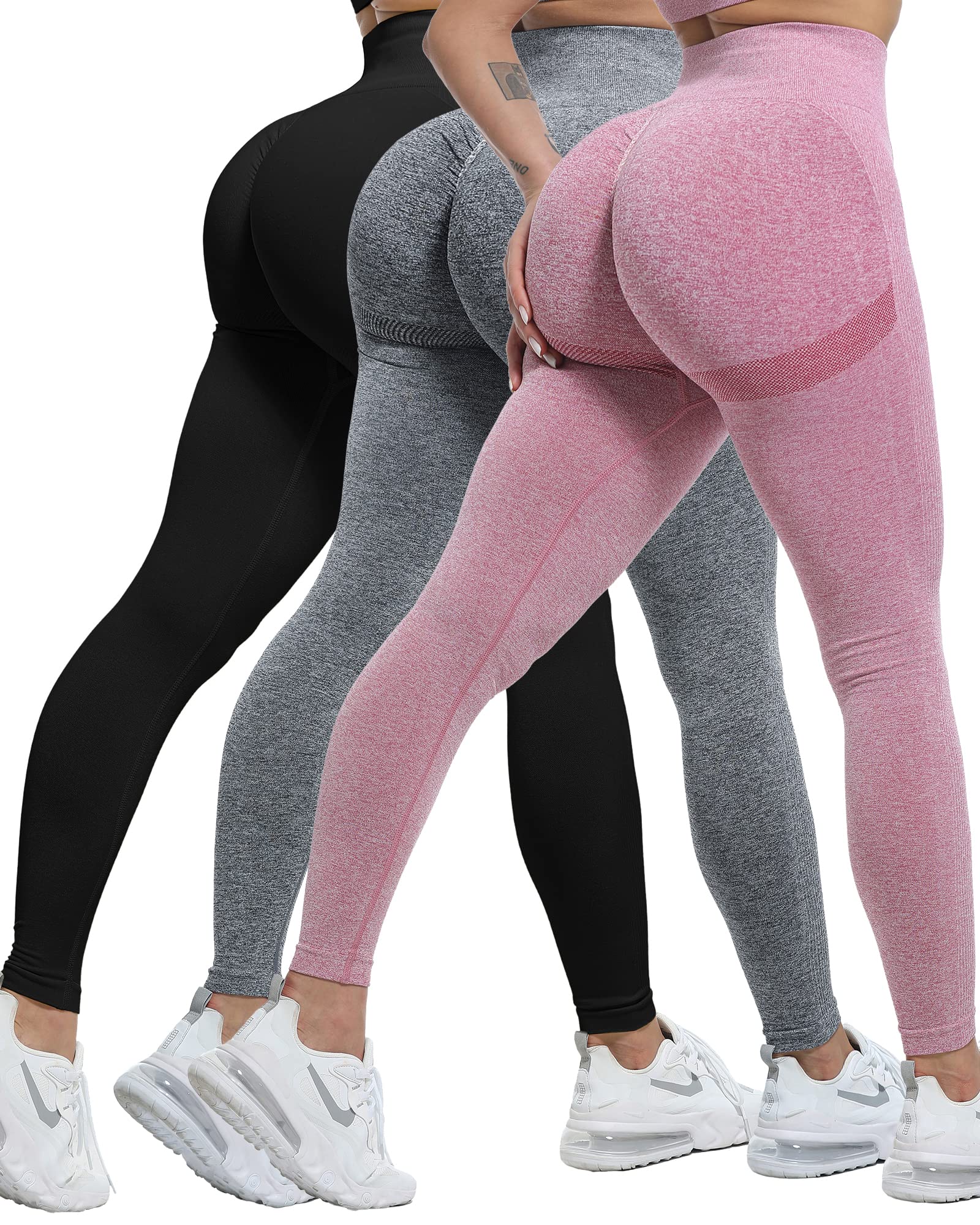 Women's Seamless Workout Leggings Set Butt Lifting 3-Piece