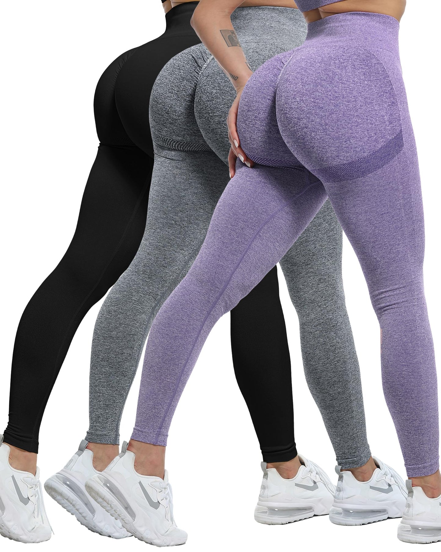 Women's Seamless Workout Leggings Set Butt Lifting 3-Piece