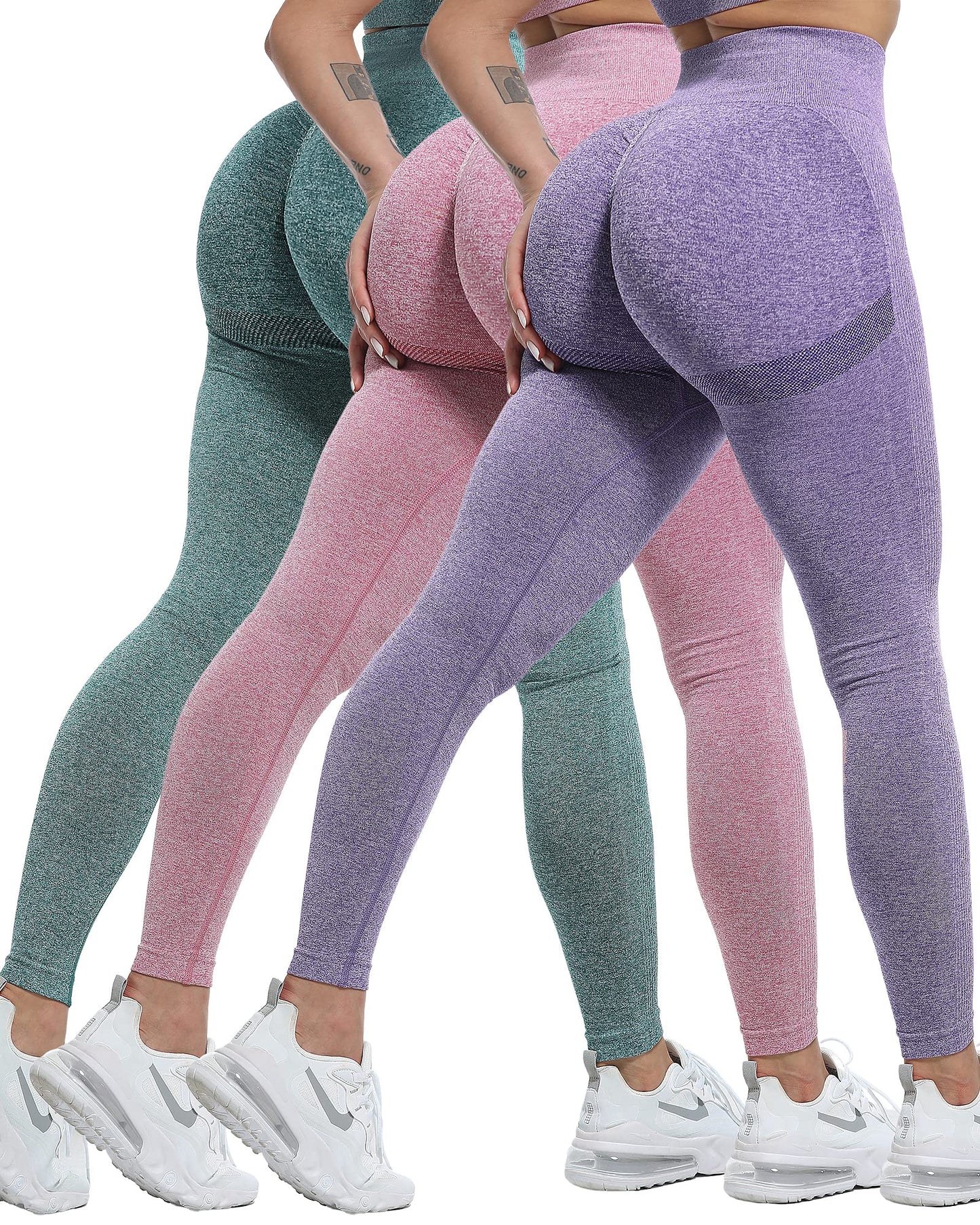 Women's Seamless Workout Leggings Set Butt Lifting 3-Piece