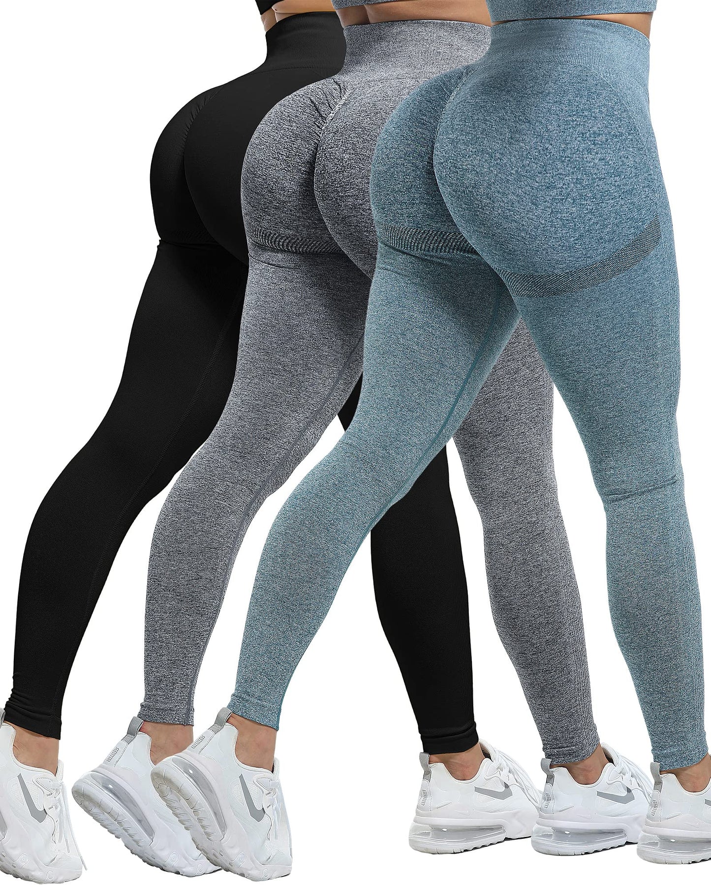 Women's Seamless Workout Leggings Set Butt Lifting 3-Piece