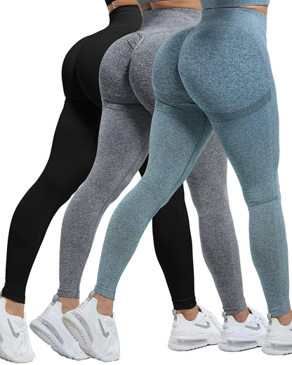 Women's Seamless Workout Leggings Set Butt Lifting 3-Piece